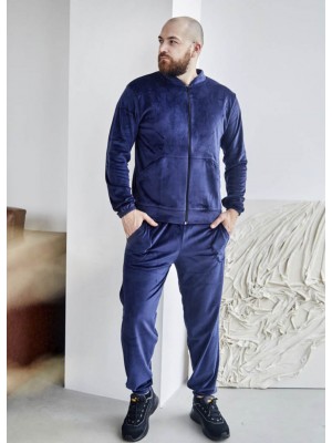 Чоловічий велюровий костюм піжама на блискавці 7300-407 Синій