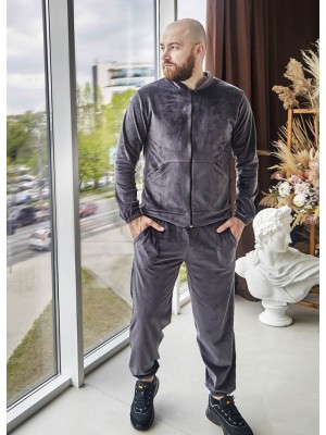 Чоловічий велюровий костюм піжама на блискавці 7301-407 Графіт