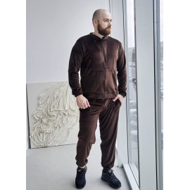 Чоловічий велюровий костюм піжама на блискавці 7302-407 Шоколад