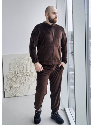 Чоловічий велюровий костюм піжама на блискавці 7302-407 Шоколад
