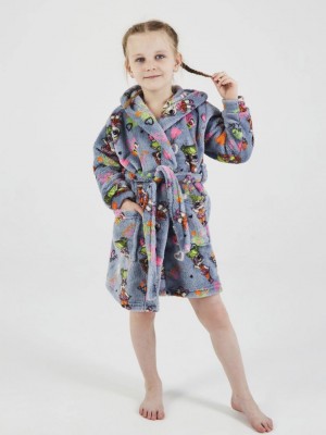 Дитячий махровий халат для дівчинки з капюшоном на запах 6139 синій з принтом Лола