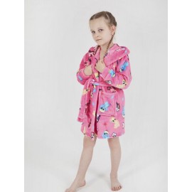 Дитячий теплий махровий халат для дівчинки з капюшоном на запах 6143-1150 Рожевий з принтом поні