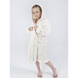 Дитячий теплий махровий халат для дівчинки з капюшоном на запах 6144-1150 Крем