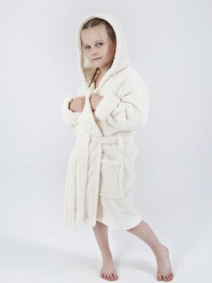 Дитячий махровий халат для дівчинки з капюшоном на запах 6144 крем