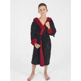 Дитячий махровий халат для хлопчика з капюшоном на запах 6146-4000 Чорний / бордовий