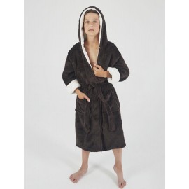 Детский махровый халат для мальчика с капюшоном на запах 6147-4000 Шоколад / крем