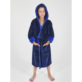 Детский махровый халат для мальчика с капюшоном на запах 6148-4000 Синий / электрик