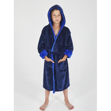 Дитячий махровий халат для хлопчика з капюшоном на запах 6148 синій / електрик