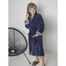 Детский махровый халат для мальчика с капюшоном на запах 6151-4000 Графит / серый