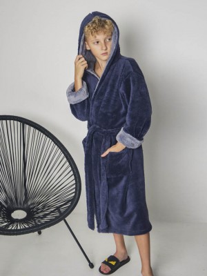 Дитячий махровий халат для хлопчика з капюшоном на запах 6151 графіт / сірий