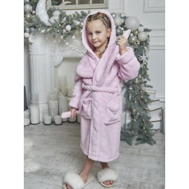 Дитячий теплий махровий халат для дівчинки з капюшоном на запах 6178-1150 Пудра