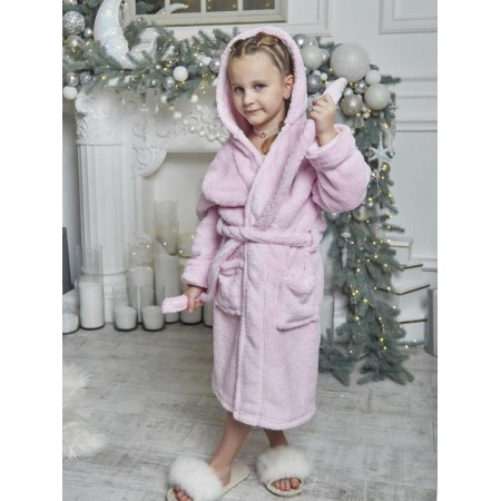 Дитячий теплий махровий халат для дівчинки з капюшоном на запах 6178-1150 Пудра