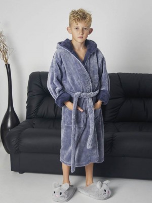 Детский махровый халат для мальчика с капюшоном на запах 7361-4000 Серый / графит
