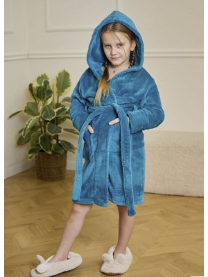 Дитячий теплий махровий халат для дівчинки з капюшоном на запах 7384-1150 Тіфані
