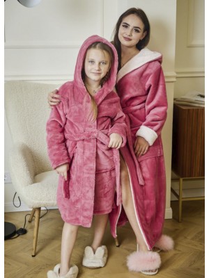Детский теплый махровый халат для девочки с капюшоном на запах 7388-1150 Фриз