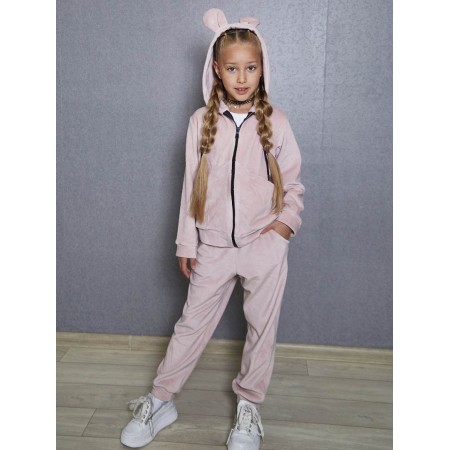 Детский спортивный велюровый костюм на молнии с ушками для девочки 5313-303 Розовая пудра