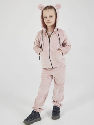 Дитячий спортивний велюровий костюм на блискавці з вушками для дівчинки 5318 пудра