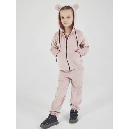 Дитячий спортивний велюровий костюм на блискавці з вушками для дівчинки 5318-303 Пудра