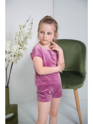 Дитячий велюровий костюм для дівчинки футболка з шортами 5321 рожевий