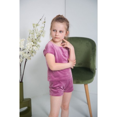 Дитяча піжама велюровий костюм для дівчинки футболка з шортами 5321-302 Фуксія