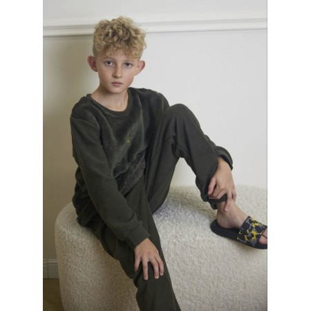 Дитяча піжама домашній флісовий костюм для хлопчика 7368-304 Хакі штани і реглан з Тризубом