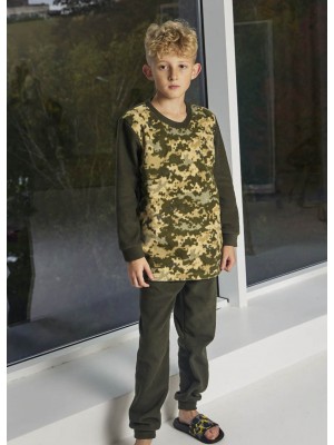 Детская пижама домашний флисовый костюм для мальчика 7369-304 Штаны хаки / Реглан пиксель