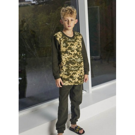 Дитяча піжама домашній флісовий костюм для хлопчика 7369-304 Штани хакі / Реглан піксель